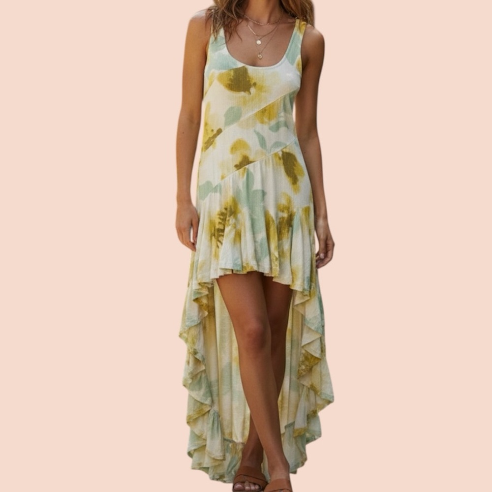 ASOS High Low Floral Vintage Dress‎ Sz 4 Small Hole